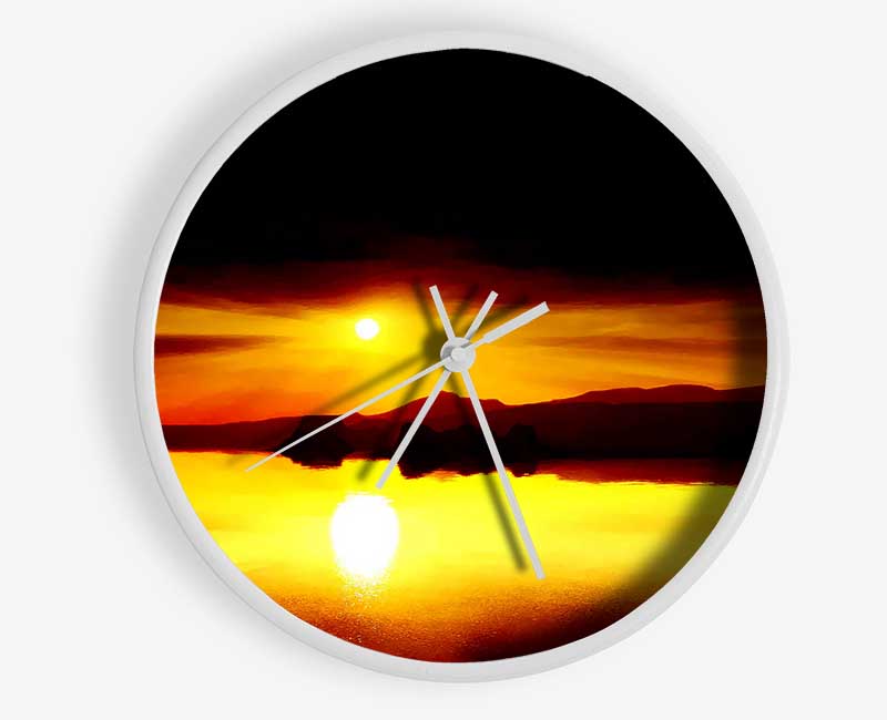 Red Waters Mountain Sunrise Clock - Wallart-Direct UK