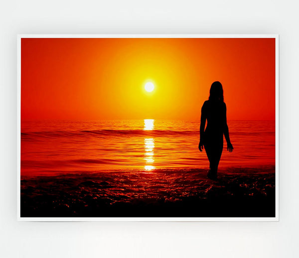 The Goddess Of The Orange Ocean Sun Print Poster Wall Art