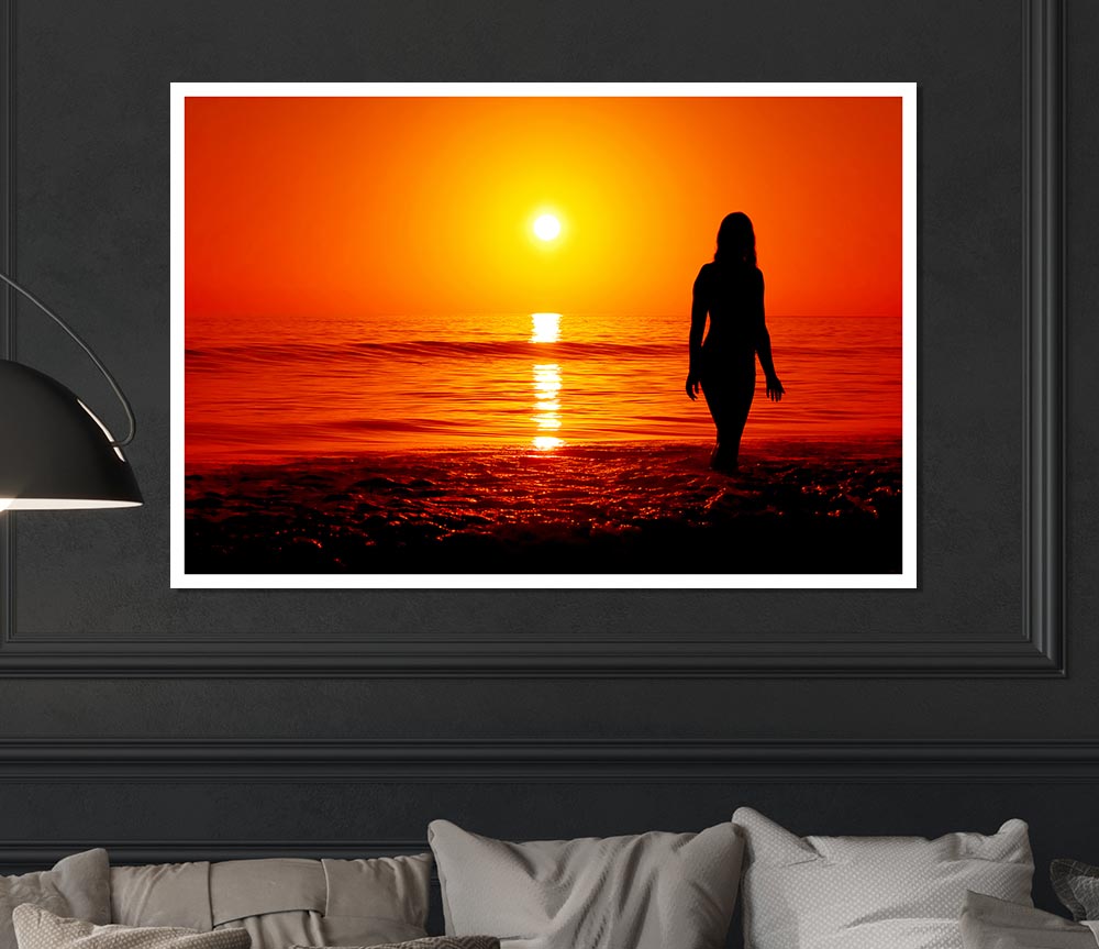 The Goddess Of The Orange Ocean Sun Print Poster Wall Art