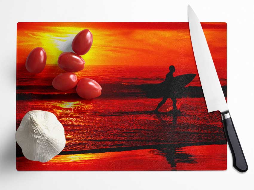 Surfers Stunning Orange Ocean Glass Chopping Board