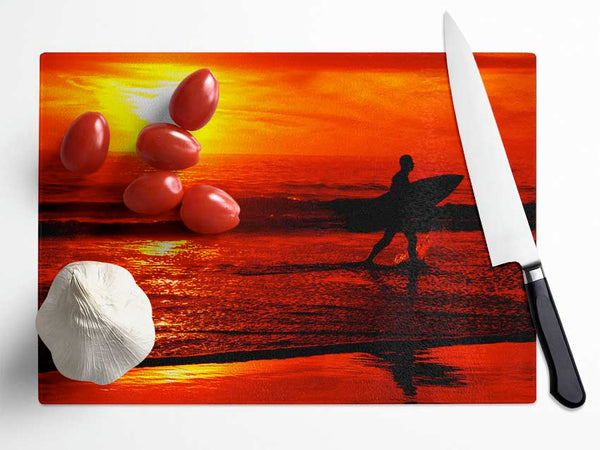 Surfers Stunning Orange Ocean Glass Chopping Board