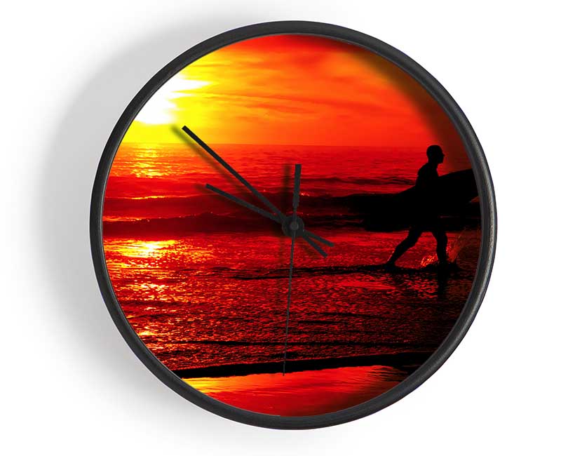 Surfers Stunning Orange Ocean Clock - Wallart-Direct UK