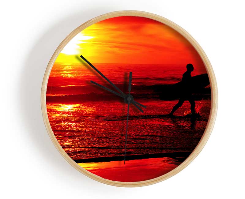 Surfers Stunning Orange Ocean Clock - Wallart-Direct UK