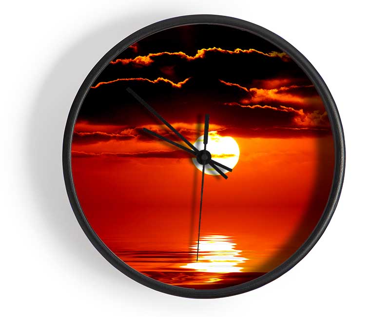 Orange Sun Clouds Over The Ocean Clock - Wallart-Direct UK