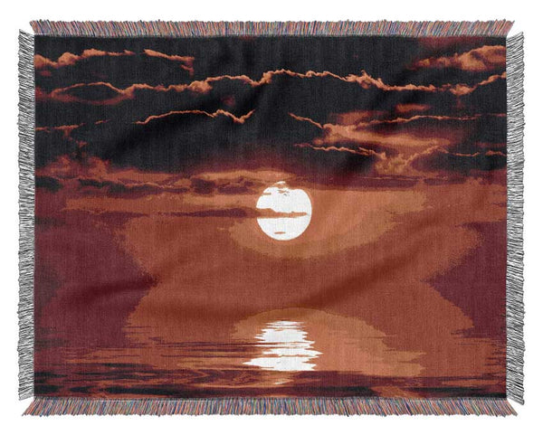 Orange Sun Clouds Over The Ocean Woven Blanket