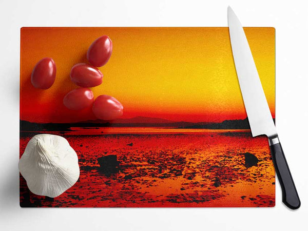 Orange Red Ocean Surprise Glass Chopping Board