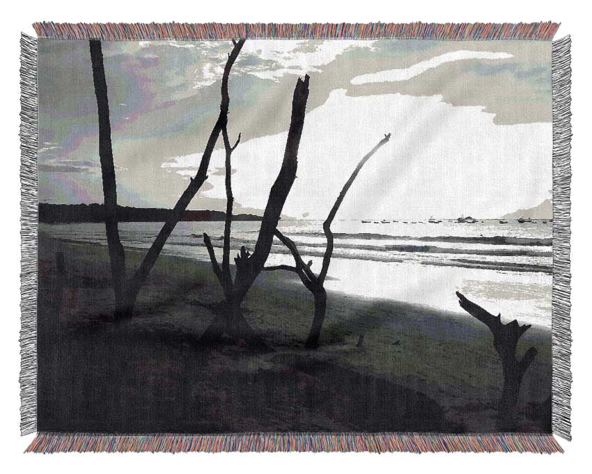 Driftwood Beach B n W Woven Blanket