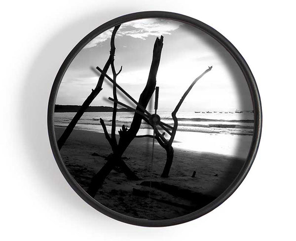 Driftwood Beach B n W Clock - Wallart-Direct UK