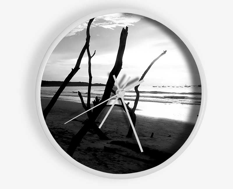 Driftwood Beach B n W Clock - Wallart-Direct UK