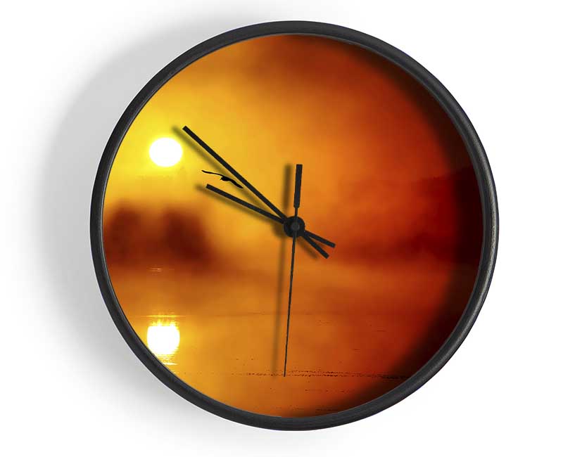 Birds Over The Golden Misty Lake Clock - Wallart-Direct UK