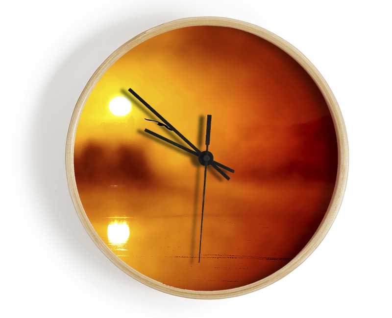 Birds Over The Golden Misty Lake Clock - Wallart-Direct UK