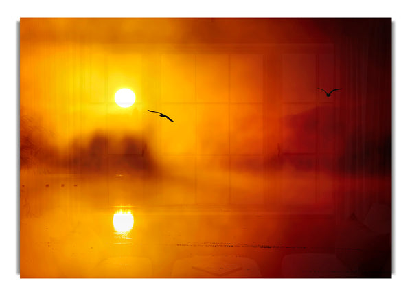 Birds Over The Golden Misty Lake