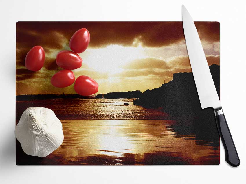 Chocolate Sunset Reflections Glass Chopping Board