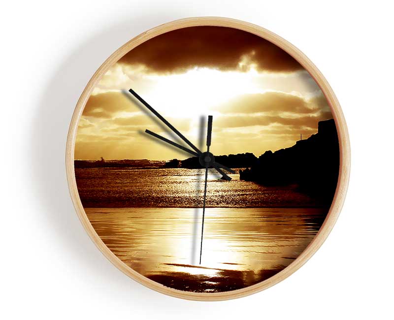 Chocolate Sunset Reflections Clock - Wallart-Direct UK