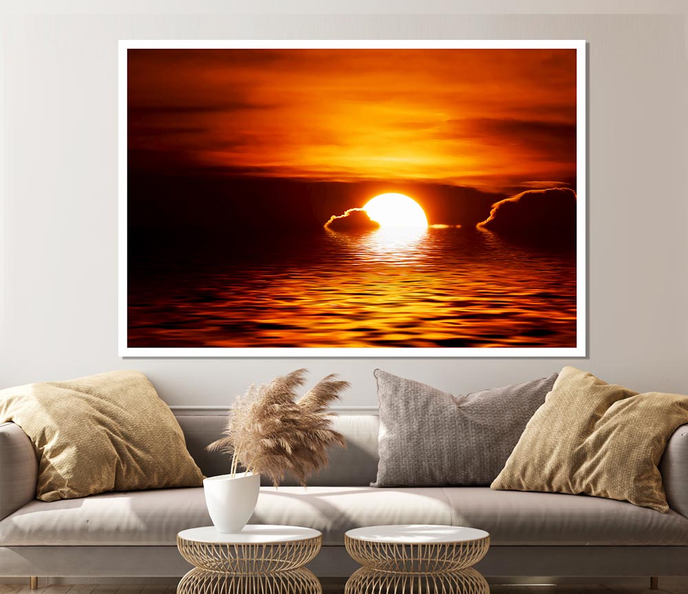 The Sun Falls In The Ocean Print Poster Wall Art