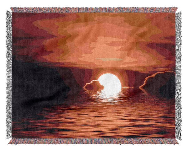 The Sun Falls In The Ocean Woven Blanket