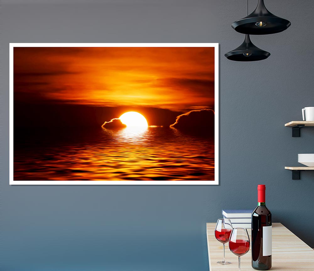 The Sun Falls In The Ocean Print Poster Wall Art