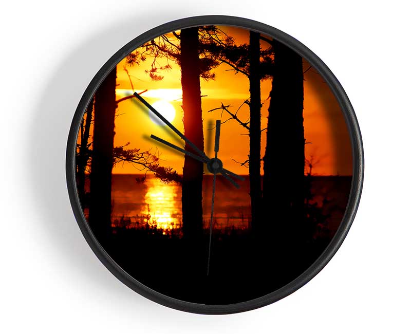 Orange Sunset Through The Trees Clock - Wallart-Direct UK