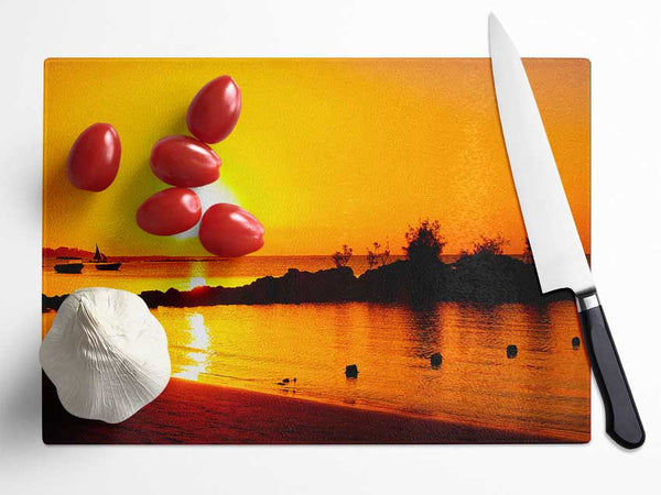 Yellow Ocean Sun Trail Glass Chopping Board