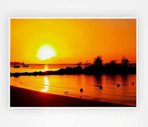 Yellow Ocean Sun Trail Print Poster Wall Art