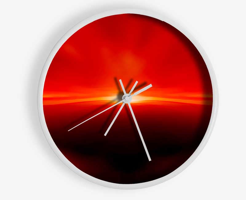 Red Abstract Sunblaze Clock - Wallart-Direct UK