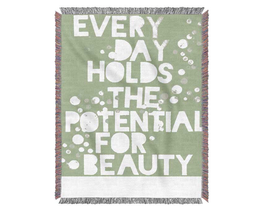 Motivational Quote Every Day Holds The Potential Lime Green Woven Blanket