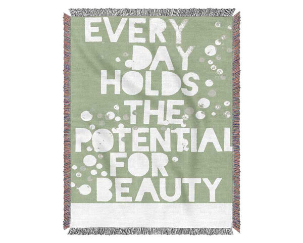 Motivational Quote Every Day Holds The Potential Lime Green Woven Blanket