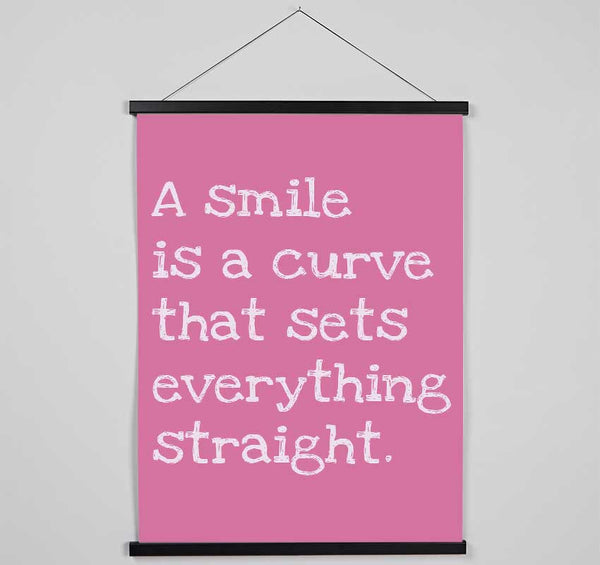 Motivational Quote Smile Is A Curve Pink Hanging Poster - Wallart-Direct UK