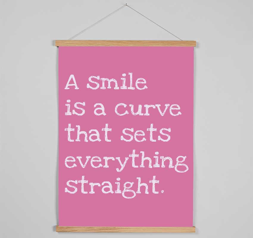 Motivational Quote Smile Is A Curve Pink Hanging Poster - Wallart-Direct UK