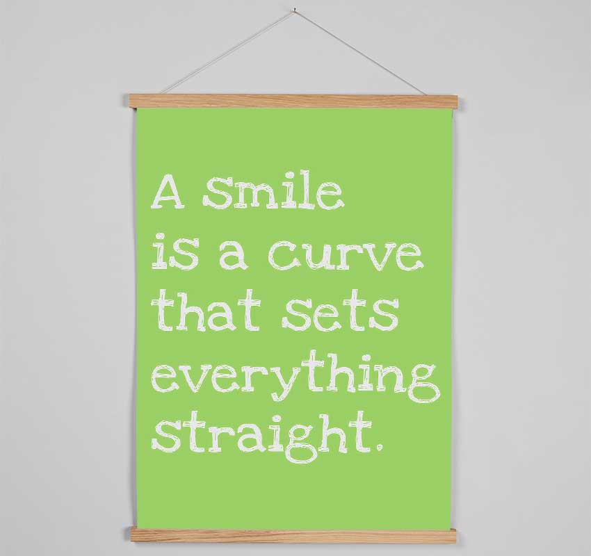 Motivational Quote Smile Is A Curve Lime Green Hanging Poster - Wallart-Direct UK