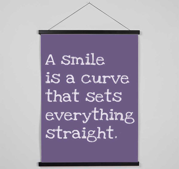 Motivational Quote Smile Is A Curve Lilac Hanging Poster - Wallart-Direct UK