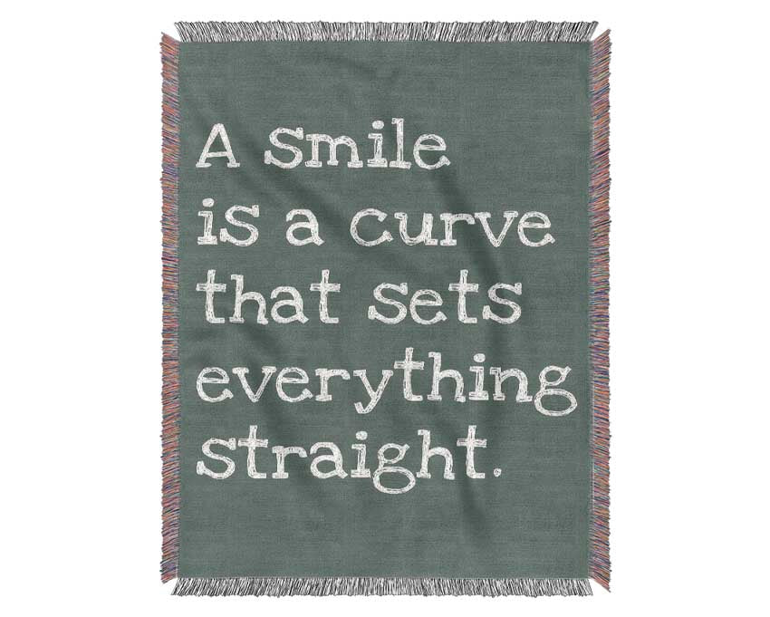 Motivational Quote Smile Is A Curve Grey Woven Blanket