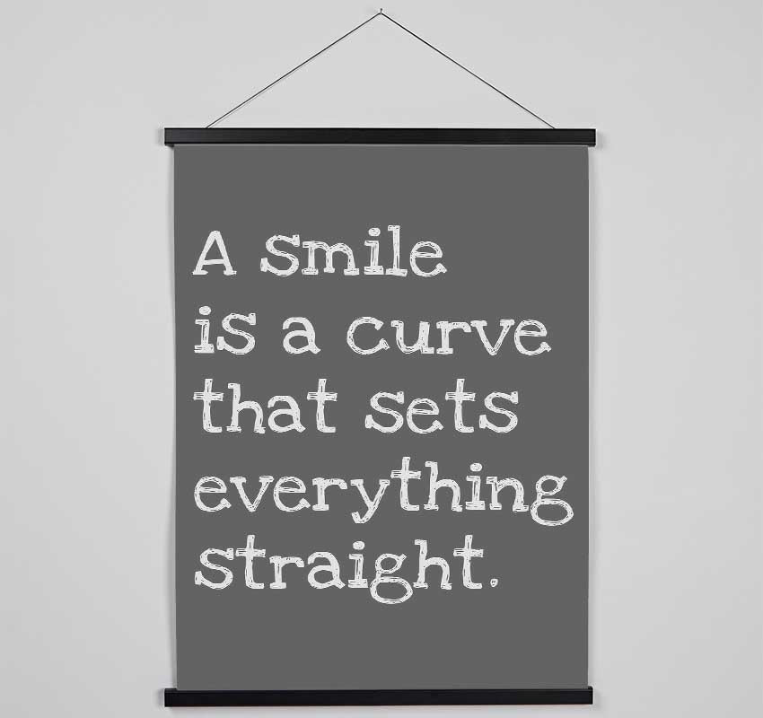 Motivational Quote Smile Is A Curve Grey Hanging Poster - Wallart-Direct UK