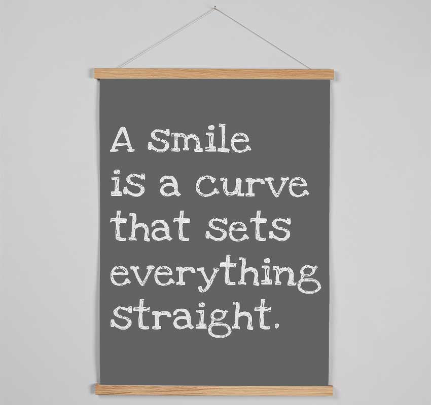 Motivational Quote Smile Is A Curve Grey Hanging Poster - Wallart-Direct UK