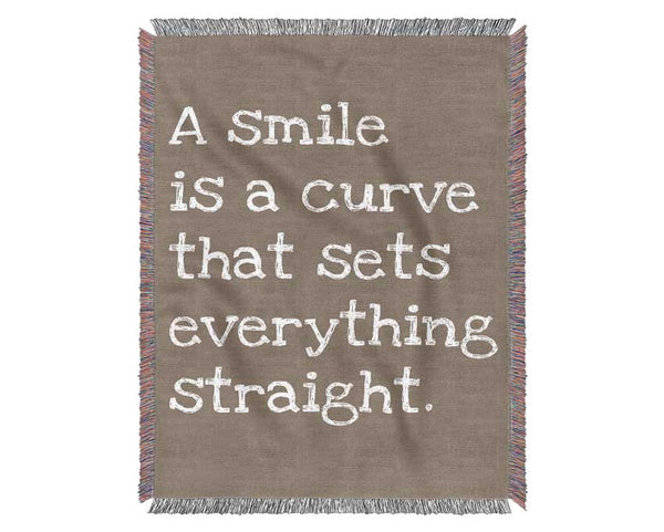 Motivational Quote Smile Is A Curve Beige Woven Blanket