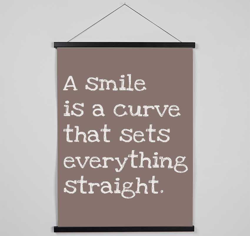 Motivational Quote Smile Is A Curve Beige Hanging Poster - Wallart-Direct UK