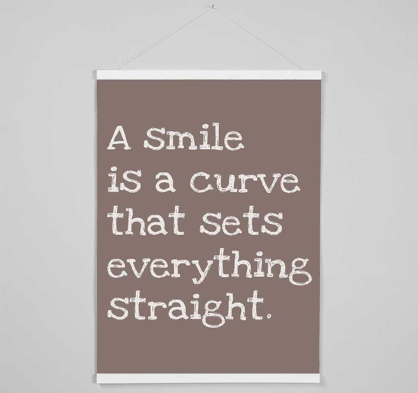 Motivational Quote Smile Is A Curve Beige Hanging Poster - Wallart-Direct UK