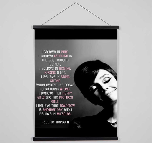 Motivational Quote Audrey Hepburn I Believe In Pink Portrait Hanging Poster - Wallart-Direct UK