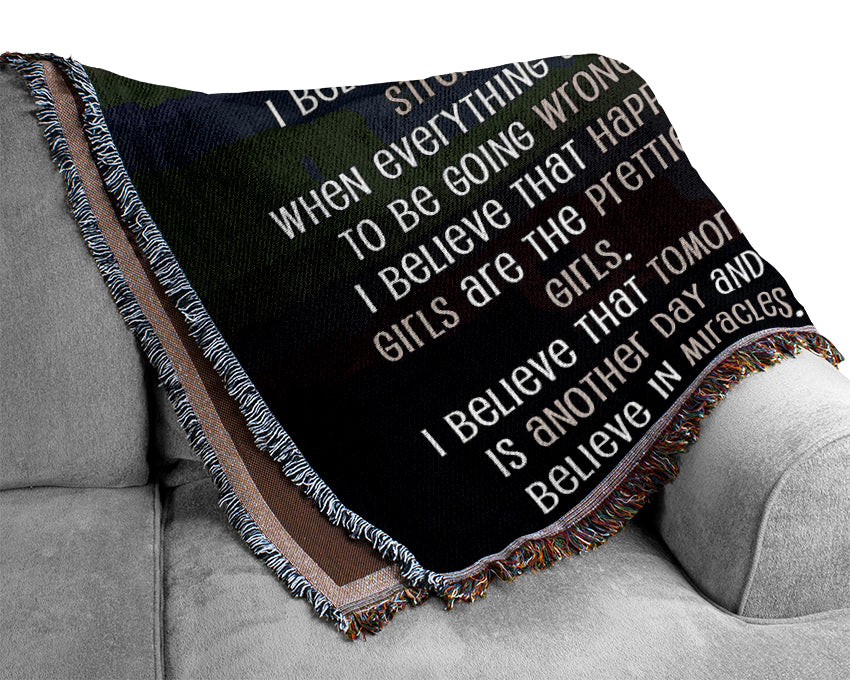 Movie Quote Audrey Hepburn I Believe In Pink Landscape Woven Blanket