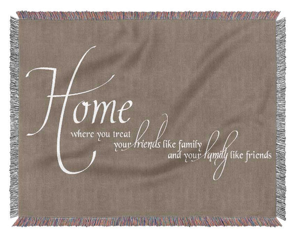 Family Quote Home Family Friends Beige Woven Blanket