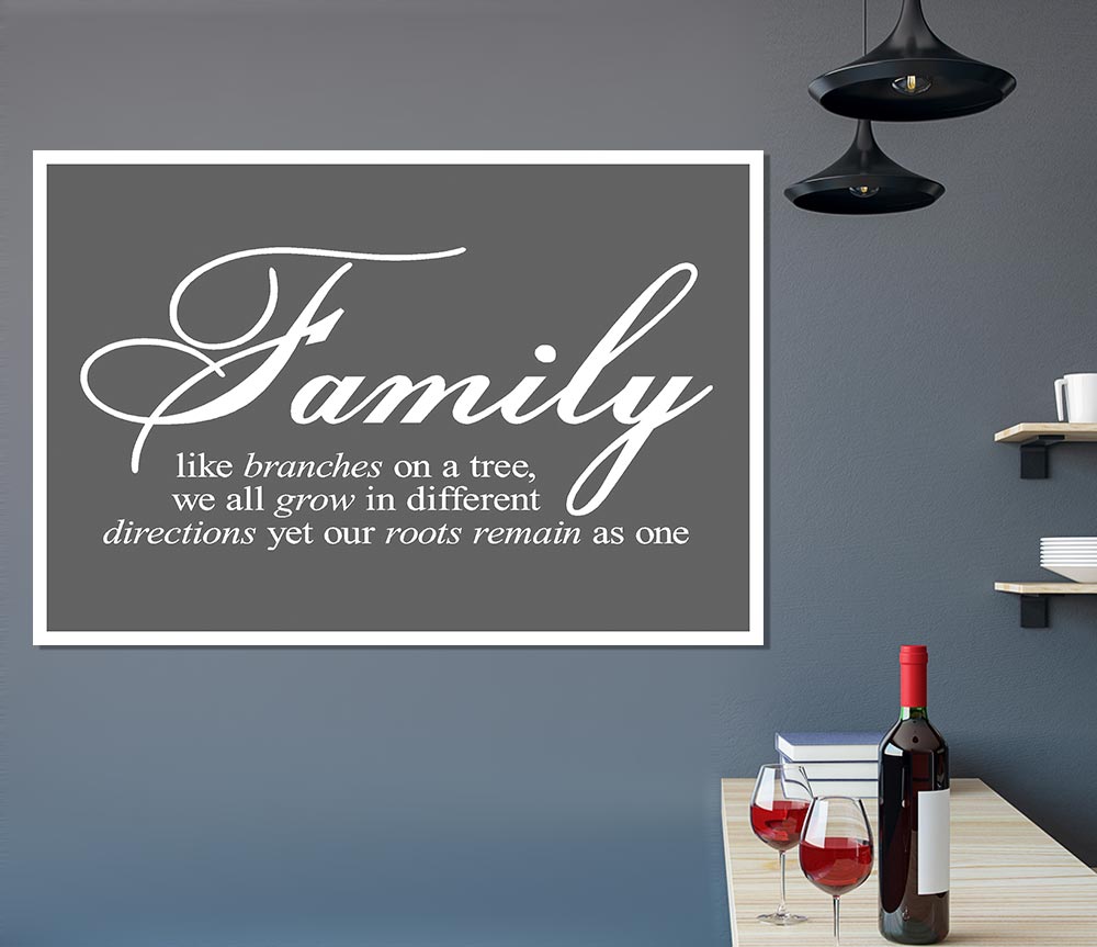 Family Quote Family We All Grow In Different Directions Grey Print Poster Wall Art