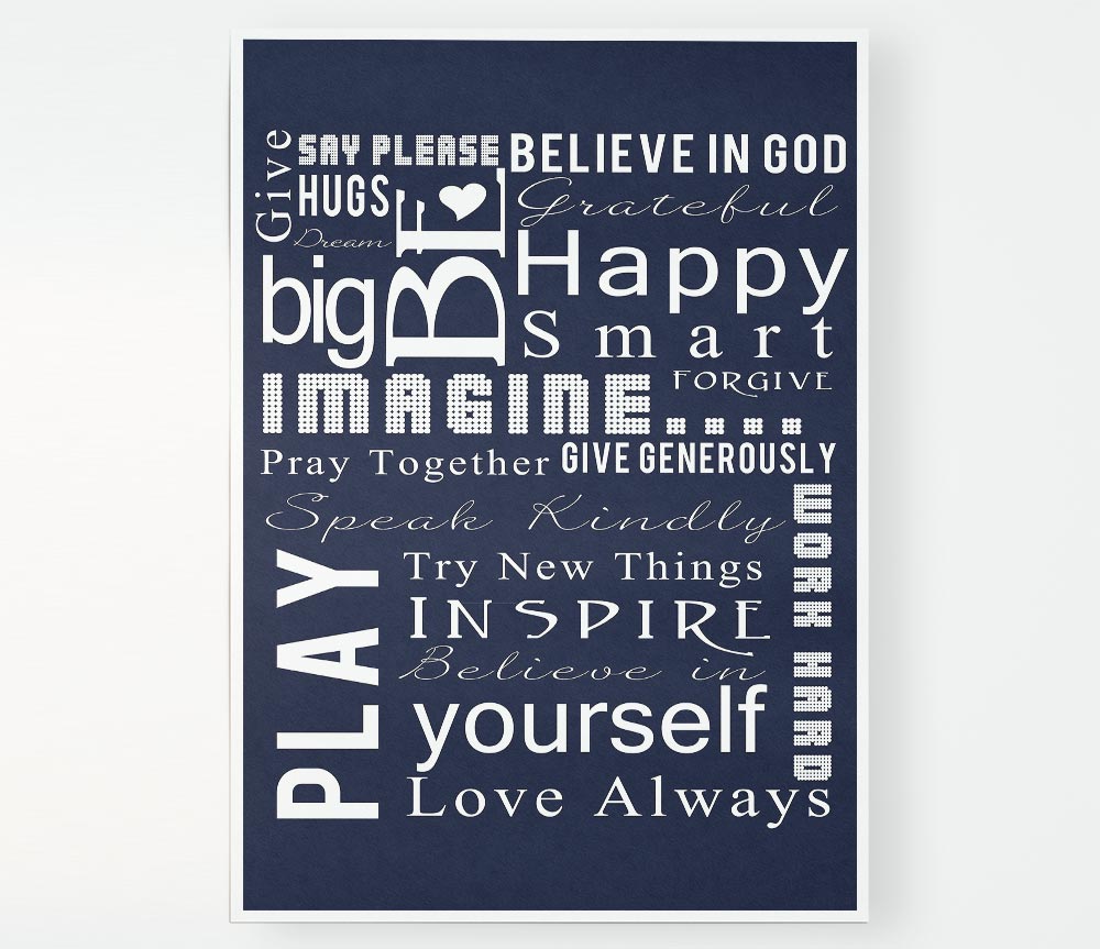 Home Quote Family Rules Be Happy Love Always Print Poster Wall Art