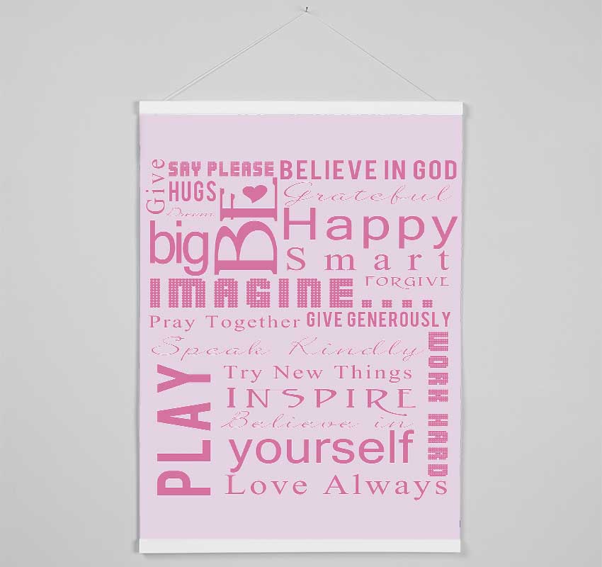 Home Quote Family Rules Be Happy Love Always Pink Hanging Poster - Wallart-Direct UK