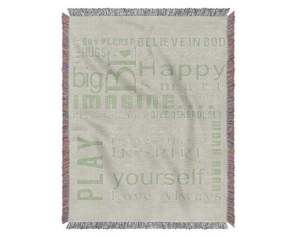 Home Quote Family Rules Be Happy Love Always Lime Green Woven Blanket