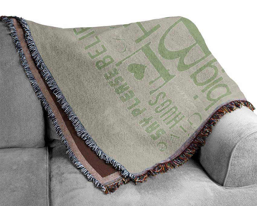 Home Quote Family Rules Be Happy Love Always Lime Green Woven Blanket