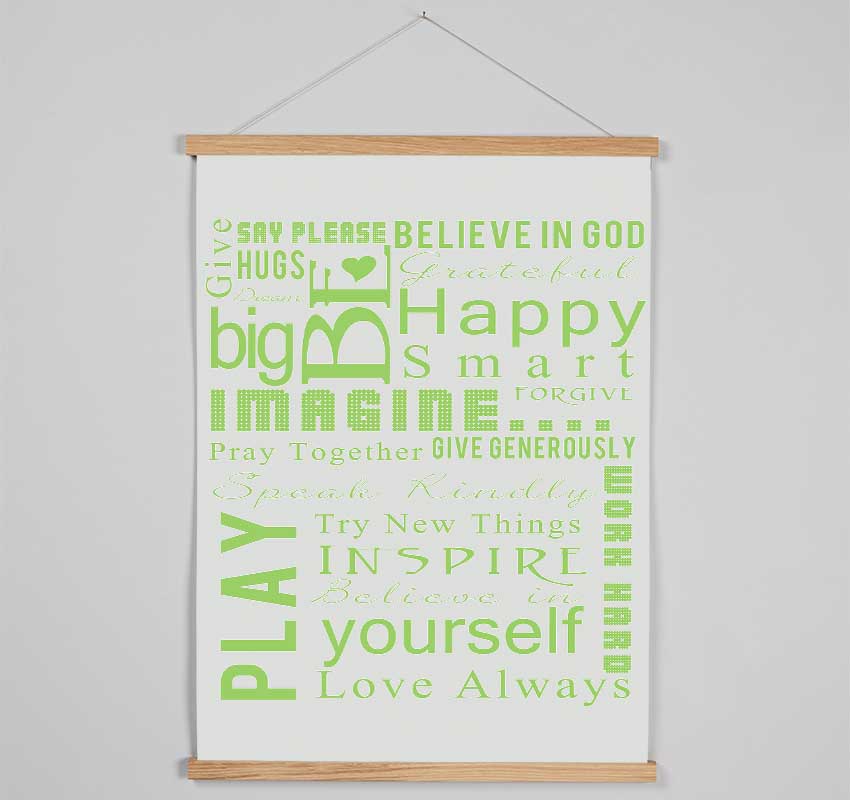 Home Quote Family Rules Be Happy Love Always Lime Green Hanging Poster - Wallart-Direct UK