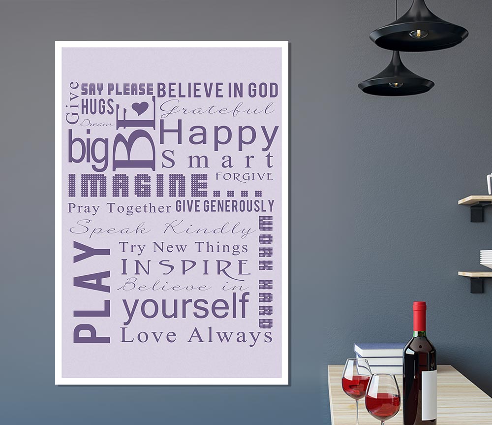 Home Quote Family Rules Be Happy Love Always Lilac Print Poster Wall Art