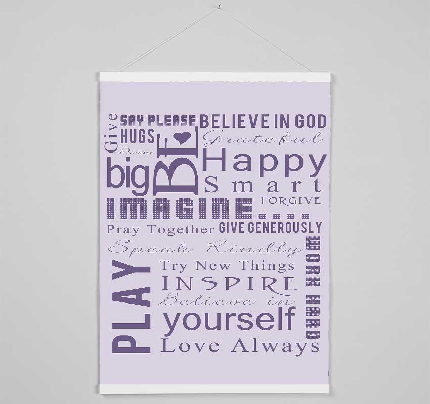 Home Quote Family Rules Be Happy Love Always Lilac Hanging Poster - Wallart-Direct UK