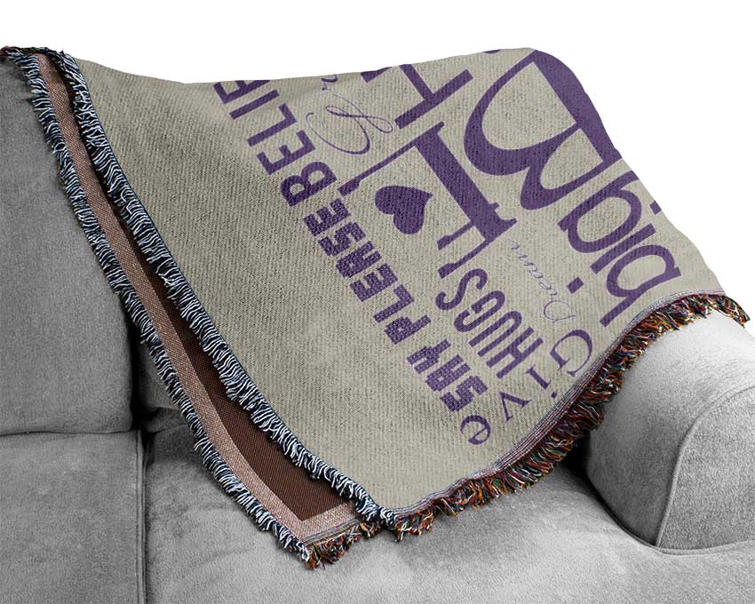 Home Quote Family Rules Be Happy Love Always Lilac Woven Blanket