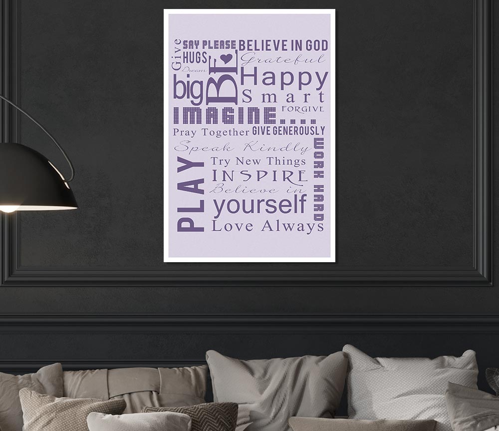 Home Quote Family Rules Be Happy Love Always Lilac Print Poster Wall Art